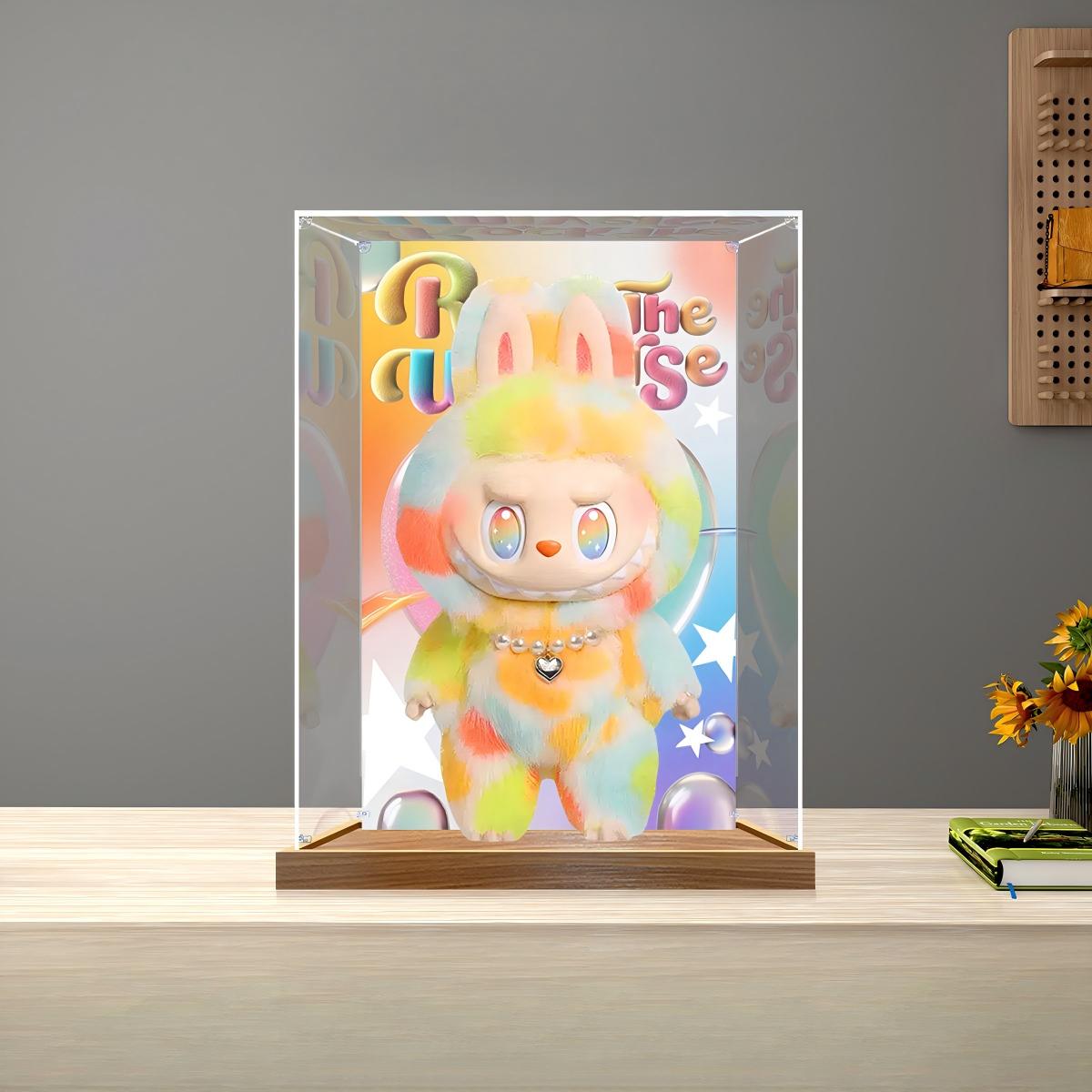 Pop Mart The Monsters Labubu Series Mirror Acrylic Display Case with Ring Light & UV-Printed Background - Dustproof Showcase