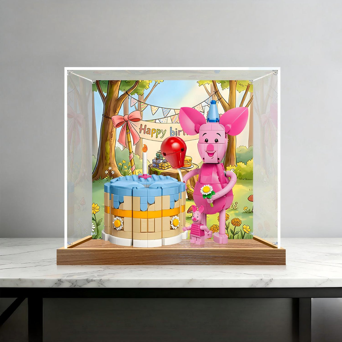 LEGO 43305 Piglet's Birthday Fun Specchio Acrilico con Luce ad Anello e Sfondo Stampato UV - Vetrina Antipolvere