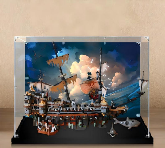 Professional Acrylic Display Case for LEGO 71042 Silent Mary, with Themed UV Printing Background & Dustproof Box