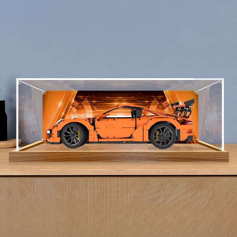 LEGO 42056 بورش 911 GT3 RS حافظة عرض أكريليك مع إضاءة حلقية وخلفية مطبوعة بالأشعة فوق البنفسجية - صندوق عرض مقاوم للغبار