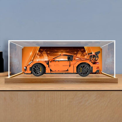 LEGO 42056 بورش 911 GT3 RS حافظة عرض أكريليك مع إضاءة حلقية وخلفية مطبوعة بالأشعة فوق البنفسجية - صندوق عرض مقاوم للغبار