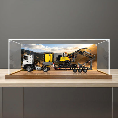 LEGO 42175 شاحنة فولفو FMX حقيبة عرض أكريليك مع إضاءة حلقية وخلفية مطبوعة بالأشعة فوق البنفسجية - صندوق عرض مقاوم للغبار