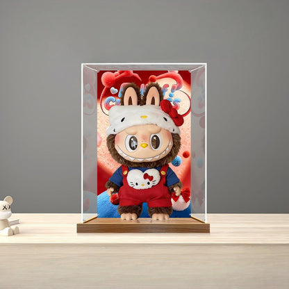 Pop Mart Fluffy Character Mirror Acrylic Display Case with Ring Light & UV-Printed Background - Dustproof Showcase