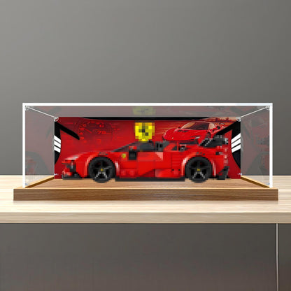 LEGO 77254 Ferrari SF90 XX Stradale Mirror Acrylic Display Case with Ring Light & UV-Printed Background - Dustproof Showcase
