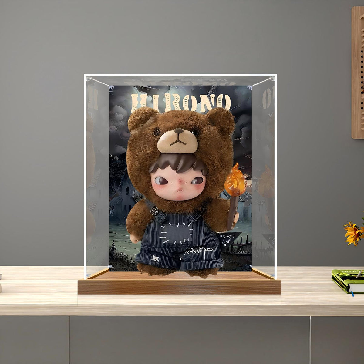 Pop Mart Hirono Serie Spiegel Acryl Displaykast met Ringlicht & UV-Geprinte Achtergrond - Stofvrije Vitrine