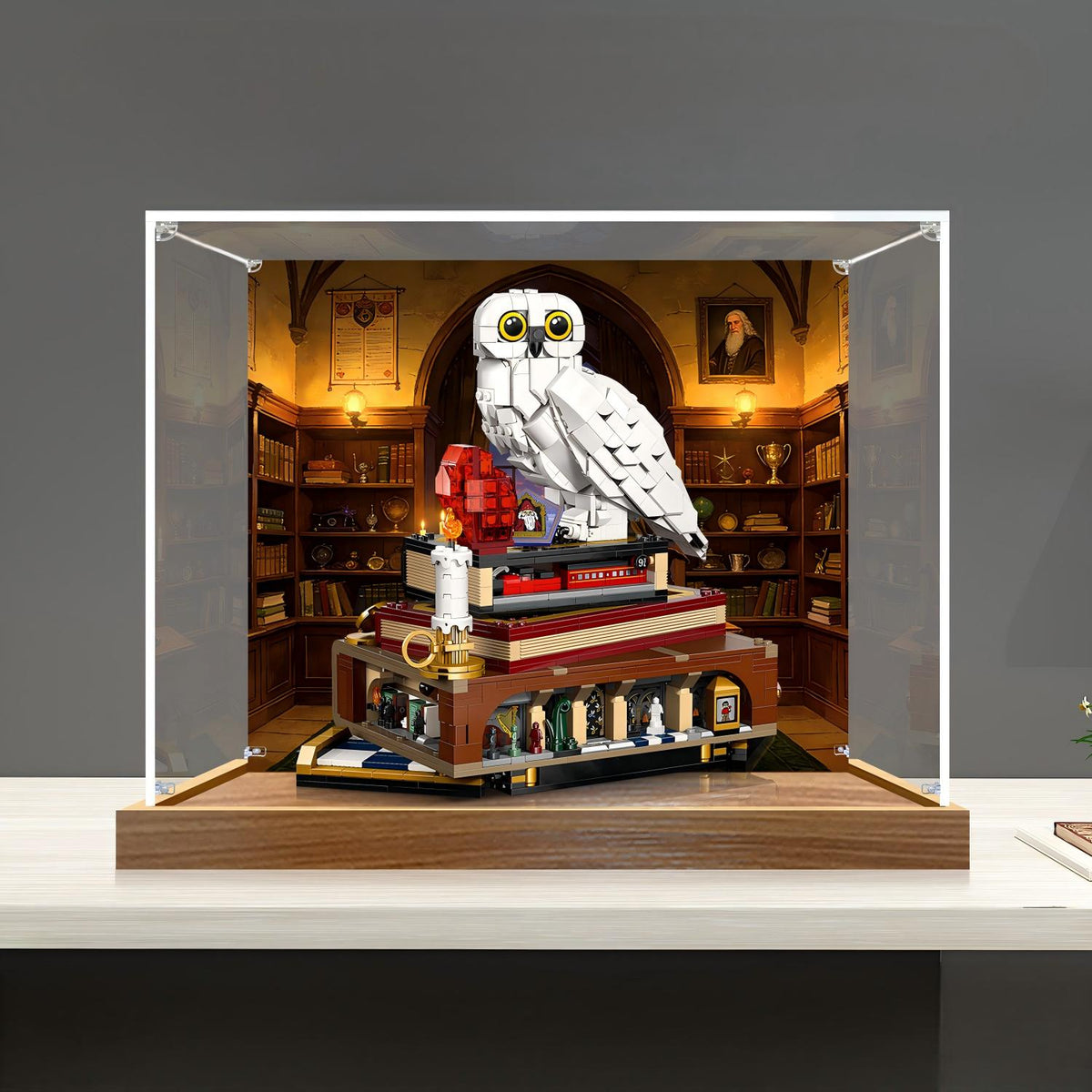 LEGO 76466 Sorcerer's Stone - Collectors' Edition Mirror Acrylic Display Case with Ring Light & UV-Printed Background - Dustproof Showcase