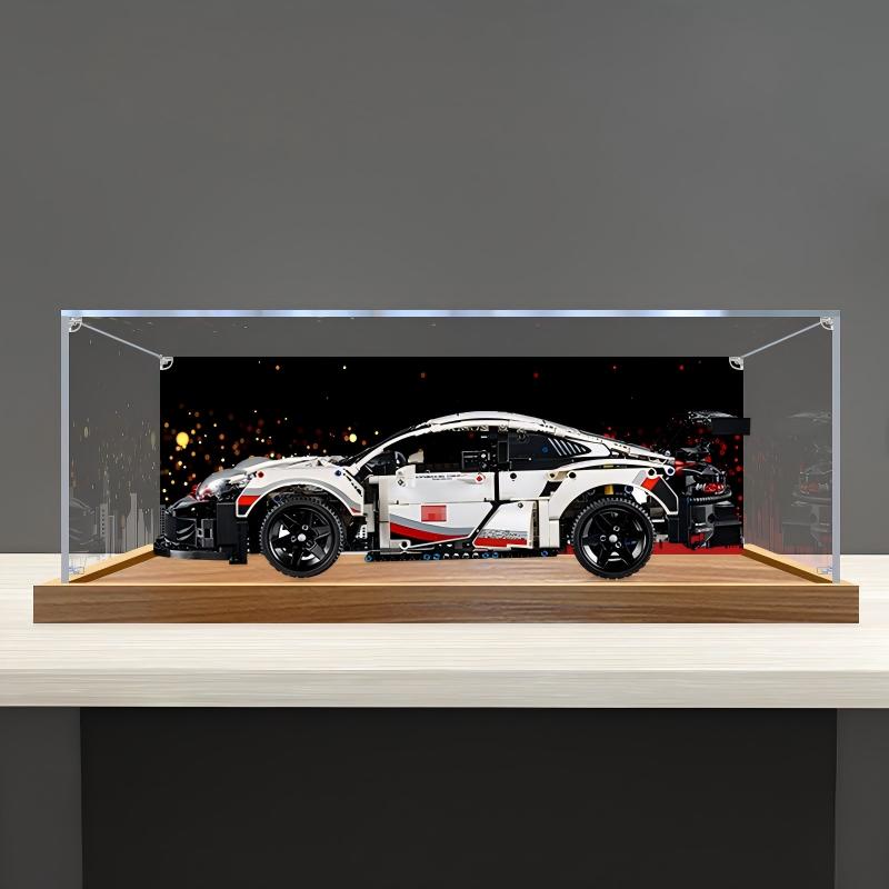 LEGO 42096 Porsche 911 RSR Vetrina Acrilica con Anello Luminoso e Sfondo Stampato UV - Custodia Antipolvere