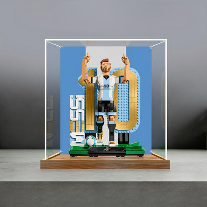 LEGO 43015 Lionel Messi - Soccer Legend Mirror Acrylic Display Case with Ring Light & UV-Printed Background - Dustproof Showcase