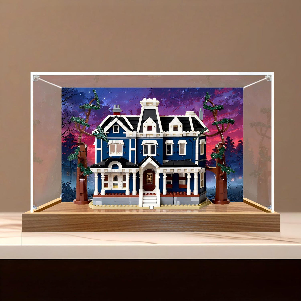 LEGO 11370 The Creel House Mirror Acrylic Display Case with Ring Light & UV-Printed Background - Dustproof Showcase