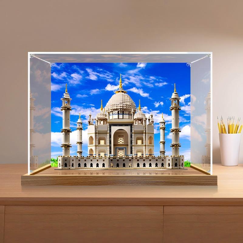 LEGO 10256 Taj Mahal Mirror Acrylic Display Case with Ring Light & UV-Printed Background - Dustproof Showcase