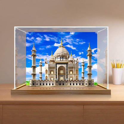 LEGO 10256 Taj Mahal Mirror Acrylic Display Case with Ring Light & UV-Printed Background - Dustproof Showcase