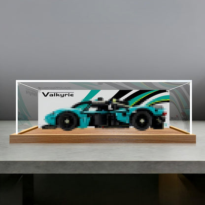 LEGO 42208 Aston Martin Valkyrie Spiegel-Acryl-Vitrine mit Ringlicht & UV-bedrucktem Hintergrund - Staubdichte Präsentationsvitrine