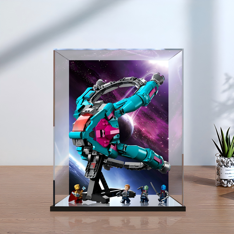 Acrylic Display Case for LEGO 76255 The New Guardians' Ship, with Themed Printed Background & Dustproof Box