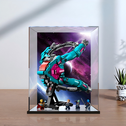 Acrylic Display Case for LEGO 76255 The New Guardians' Ship, with Themed Printed Background & Dustproof Box