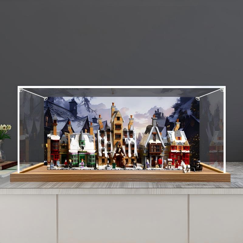 LEGO 76457 Hogsmeade Village - Collectors' Edition Mirror Acrylic Display Case with Ring Light & UV-Printed Background - Dustproof Showcase