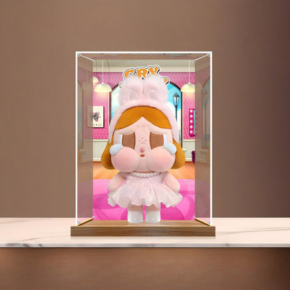حالة عرض أكريليك مرآة Pop Mart Crybaby مع إضاءة حلقية وخلفية مطبوعة بالأشعة فوق البنفسجية - صندوق عرض مقاوم للغبار