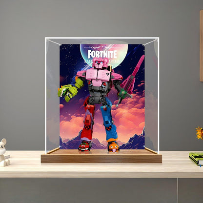 LEGO 77078 Mecha Team Leader حافظة عرض أكريليك مرآة مع ضوء حلقي وخلفية مطبوعة بالأشعة فوق البنفسجية - واجهة عرض مقاومة للغبار