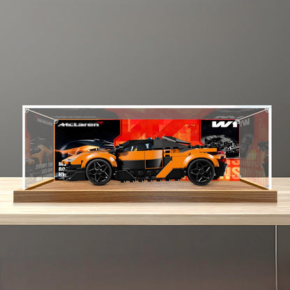 LEGO 77257 McLaren W1 Spiegel-Acryl-Vitrine mit Ringlicht & UV-bedrucktem Hintergrund - Staubdichte Präsentationsvitrine