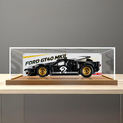 LEGO 42223 1966 Ford GT40 MKII Vitrine de Exibição em Acrílico com Espelho, Luz Anelar e Fundo Impresso em UV - Vitrine à Prova de Poeira