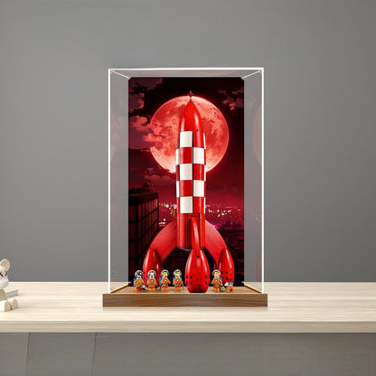 LEGO 21367 Tintin Moon Rocket Vitrine de Exibição em Acrílico com Espelho, Anel de Luz e Fundo Impresso em UV - Mostruário à Prova de Poeira