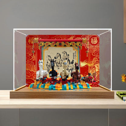 LEGO 80119 Galloping Horses Canvas Mirror Acrylic Display Case con Ring Light e Sfondo Stampato UV - Vetrina Antipolvere