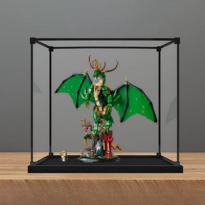 LEGO 71847 Dragon Attack Mirror Acrylic Display Case with Ring Light & UV-Printed Background - Dustproof Showcase