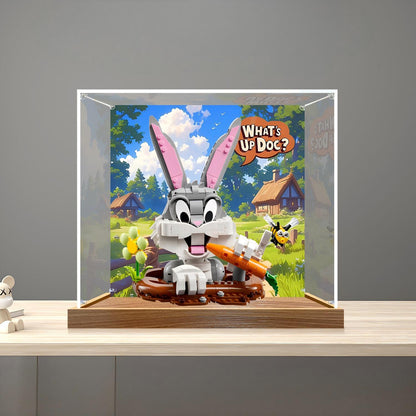 LEGO 40920 Bugs Bunny Mirror Acrylic Display Case with Ring Light & UV-Printed Background - Dustproof Showcase