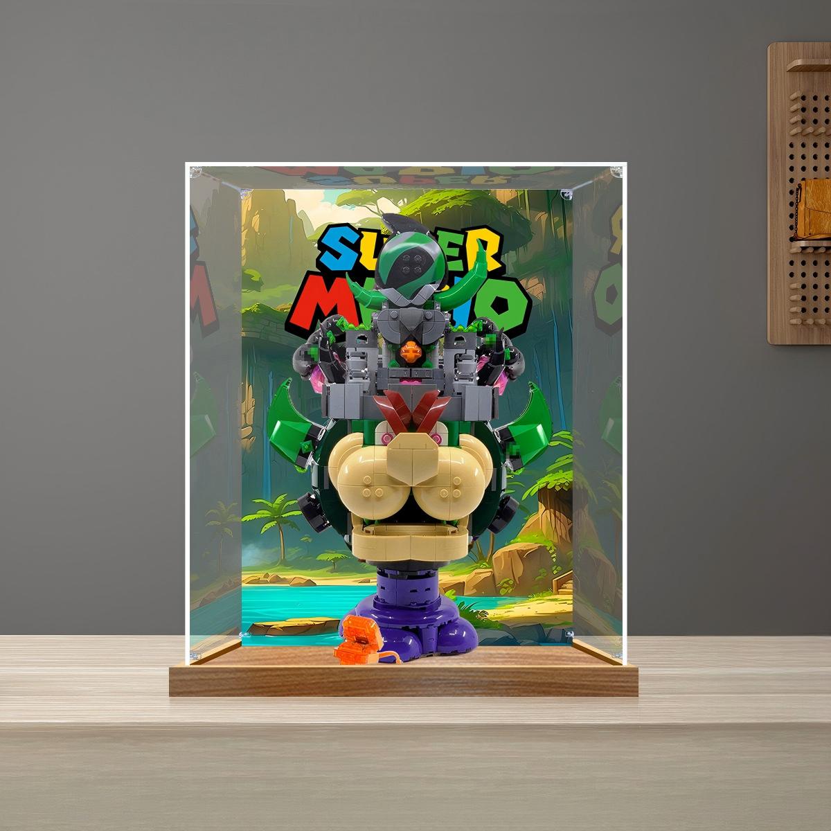LEGO 72042 Prince Florian & Castle Bowser - Expansion Set Mirror Acrylic Display Case with Ring Light & UV-Printed Background - Dustproof Showcase