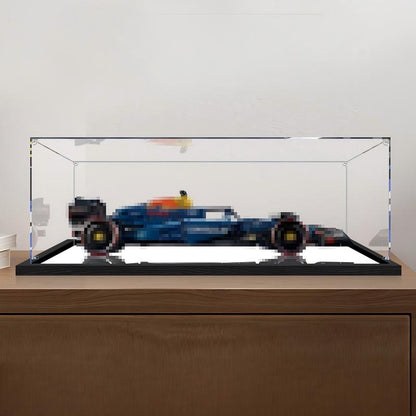 LEGO 42206 Oracle Red Bull Racing RB20 F1 Auto Spiegel-Acryl-Vitrine mit Ringlicht & UV-bedrucktem Hintergrund - Staubdichte Präsentationsvitrine