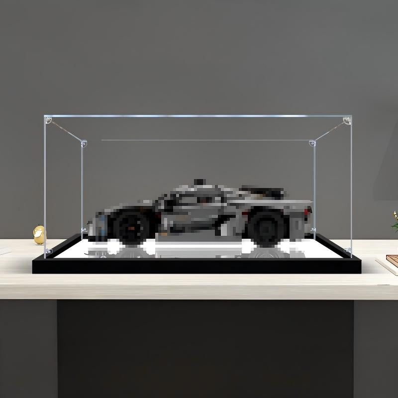 LEGO 42173 Koenigsegg Jesko Absolut Grey حافظة عرض أكريليك مع مرآة وإضاءة حلقية وخلفية مطبوعة بالأشعة فوق البنفسجية - صندوق عرض مقاوم للغبار