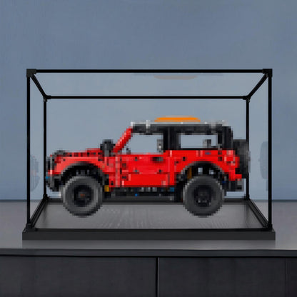 LEGO 42213 Ford Bronco SUV Vitrine de Exibição em Acrílico com Espelho, Anel de Luz e Fundo Impresso em UV - Vitrine à Prova de Poeira