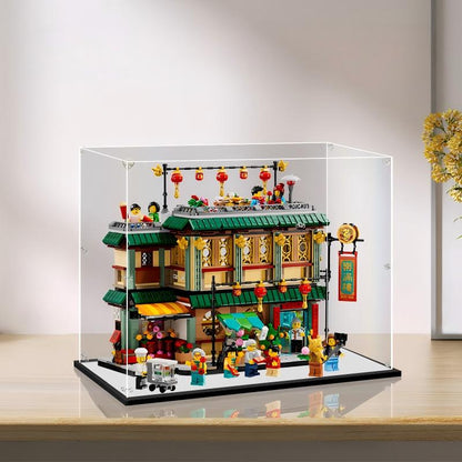 LEGO 80113 Family Reunion Celebration Mirror Acrylic Display Case with Ring Light & UV-Printed Background - Dustproof Showcase