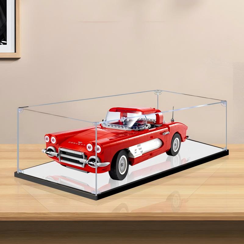 LEGO 10321 Chevrolet Corvette Vetrina Acrilica con Specchio con Anello Luminoso e Sfondo Stampato UV - Espositore Antipolvere