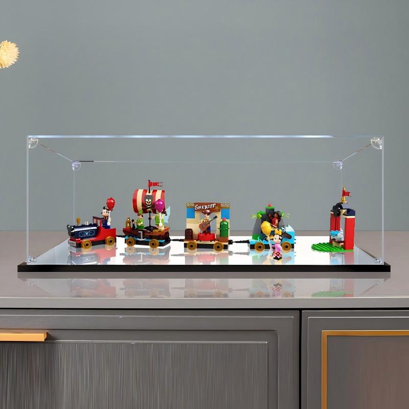 LEGO 43212 Disney Celebration Train Mirror Acrylic Display Case with Ring Light & UV-Printed Background - Dustproof Showcase