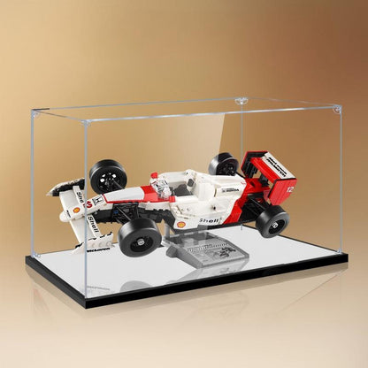 LEGO 10330 McLaren MP4/4 & Ayrton Senna Mirror Acrylic Display Case with Ring Light & UV-Printed Background - Dustproof Showcase