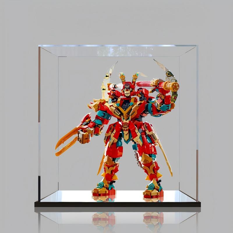 LEGO 80045 Monkey King Ultra Mech Mirror Acrylic Display Case with Ring Light & UV-Printed Background - Dustproof Showcase