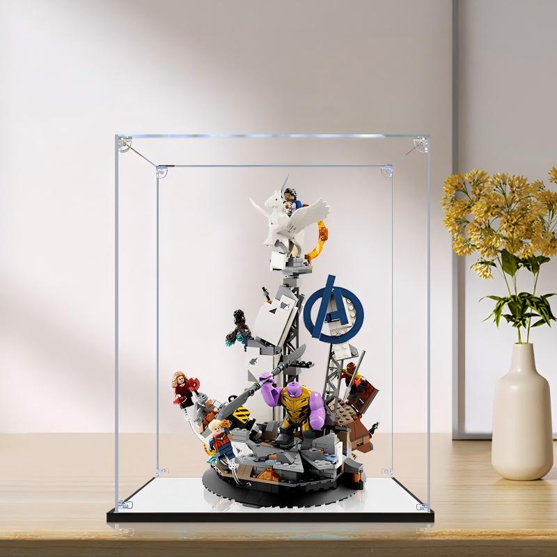 LEGO 76266 End Game Final Battle Mirror Acrylic Display Case with Ring Light & UV-Printed Background - Dustproof Showcase