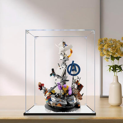LEGO 76266 End Game Final Battle Mirror Acrylic Display Case with Ring Light & UV-Printed Background - Dustproof Showcase