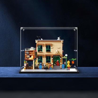 LEGO 21324 123 Sesame Street Vitrina Acrílica con Espejo con Luz de Anillo y Fondo Impreso UV - Exhibidor a Prueba de Polvo