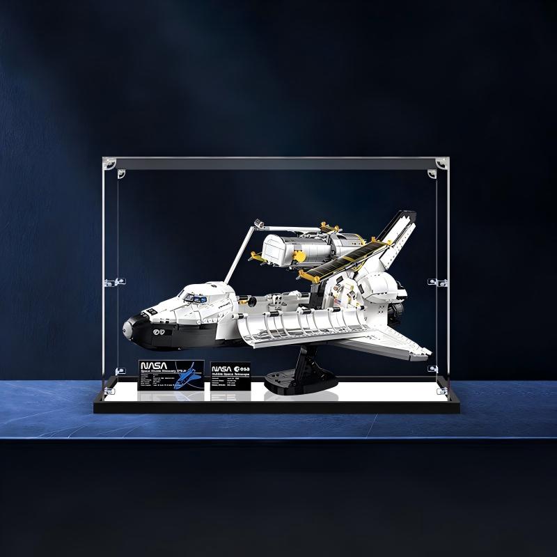 LEGO 10283 NASA Space Shuttle Discovery Mirror Acrylic Display Case with Ring Light & UV-Printed Background - Dustproof Showcase
