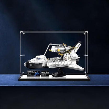 LEGO 10283 NASA Space Shuttle Discovery Mirror Acrylic Display Case with Ring Light & UV-Printed Background - Dustproof Showcase