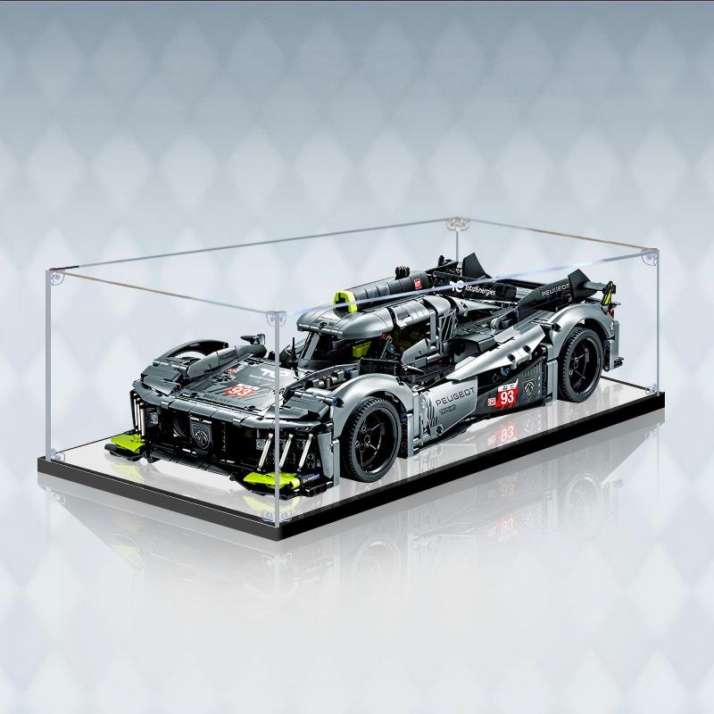 LEGO 42156 PEUGEOT 9X8 Hypercar Mirror Akryl Display Etui med Ringlys & UV-printet Baggrund - Støvtæt Vitrine