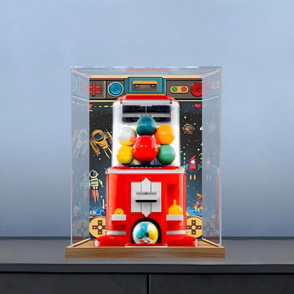 LEGO 21358 Minifigure Vending Machine Mirror Acrylic Display Case with Ring Light & UV-Printed Background - Dustproof Showcase