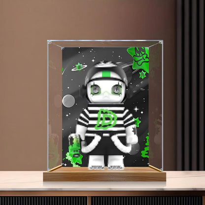 Pop Mart Ducky Mirror Acrylic Display Case with Ring Light & UV-Printed Background - Dustproof Showcase