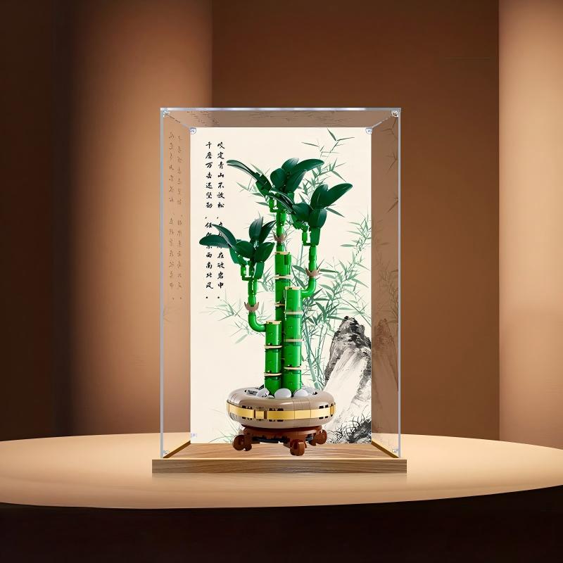 LEGO 10344 Lucky Bamboo spejl-akryl-displaykasse med ringlys og UV-trykt baggrund - støvtæt showcase