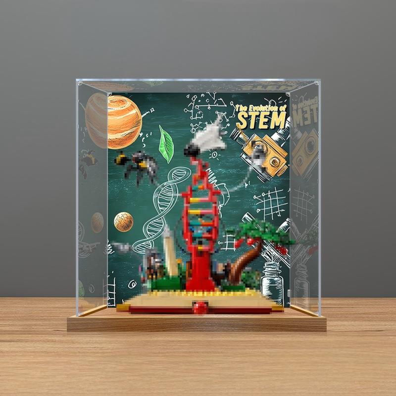 LEGO 21355 Die Evolution der STEM Spiegel-Acryl-Vitrine mit UV-bedrucktem Themenhintergrund - Staubdichte Präsentationsvitrine