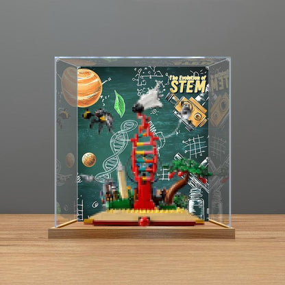 LEGO 21355 Die Evolution der STEM Spiegel-Acryl-Vitrine mit UV-bedrucktem Themenhintergrund - Staubdichte Präsentationsvitrine