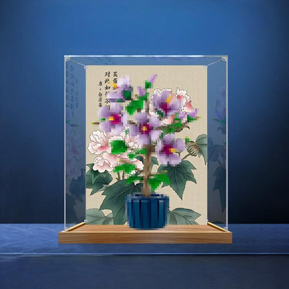 LEGO 10372 Hibiscus Mirror Acrylic Display Case with Ring Light & UV-Printed Background - Dustproof Showcase