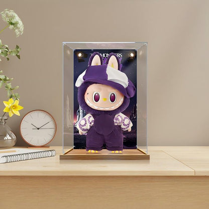 Pop Mart Labubu Space Mirror Acrylic Display Case with Ring Light & UV-Printed Background - Dustproof Showcase