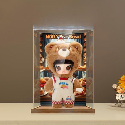 Pop Mart Molly Bear Bread Spiegel Acryl Displaykast met Ringlicht & UV-bedrukte Achtergrond - Stofvrije Vitrine